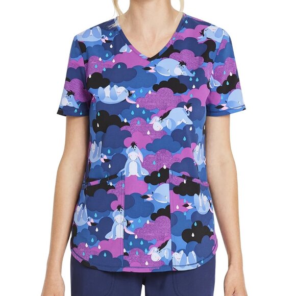 Scrubstar Womens Disney V-Neck Scrub Top Ultra Soft Eeyore Rain Winnie the Pooh - Picture 7 of 9